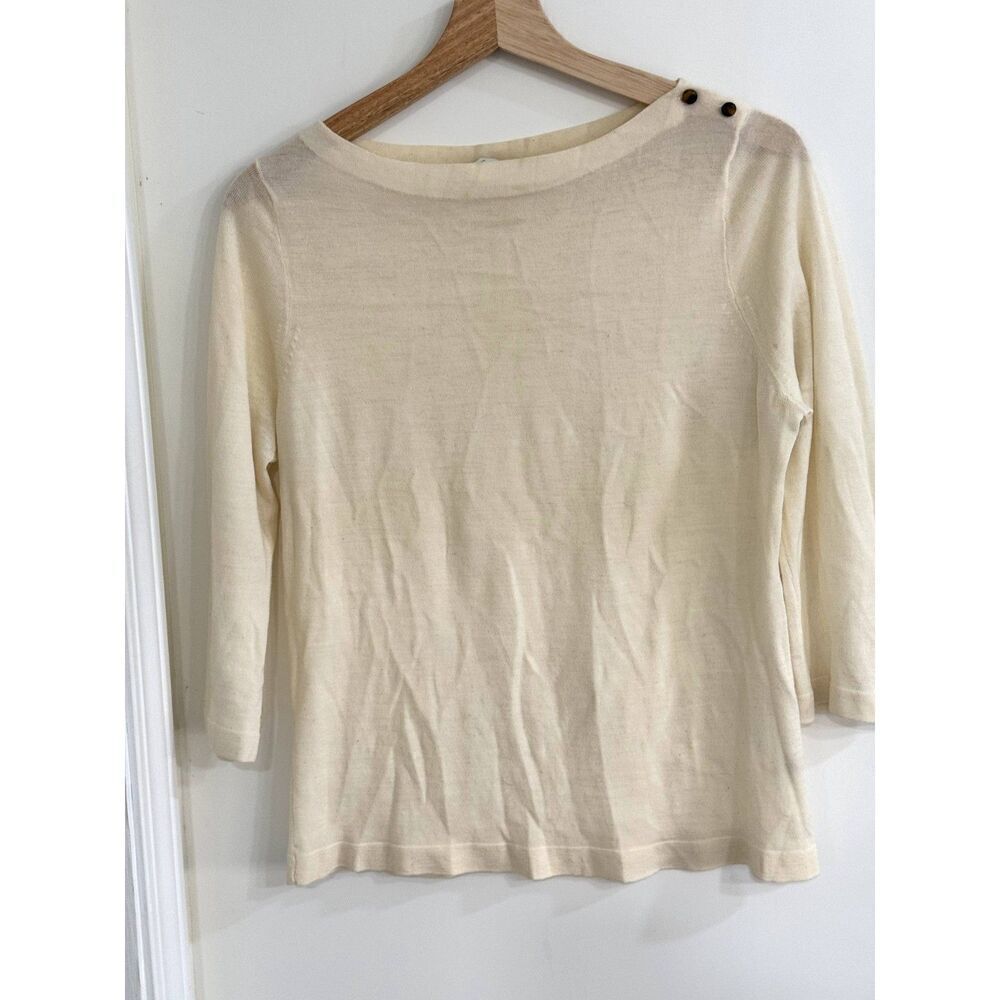 J. Crew Boatneck Lightweight 3/4 Sleeve Sweater 100% Merino Wool Sz L EUC